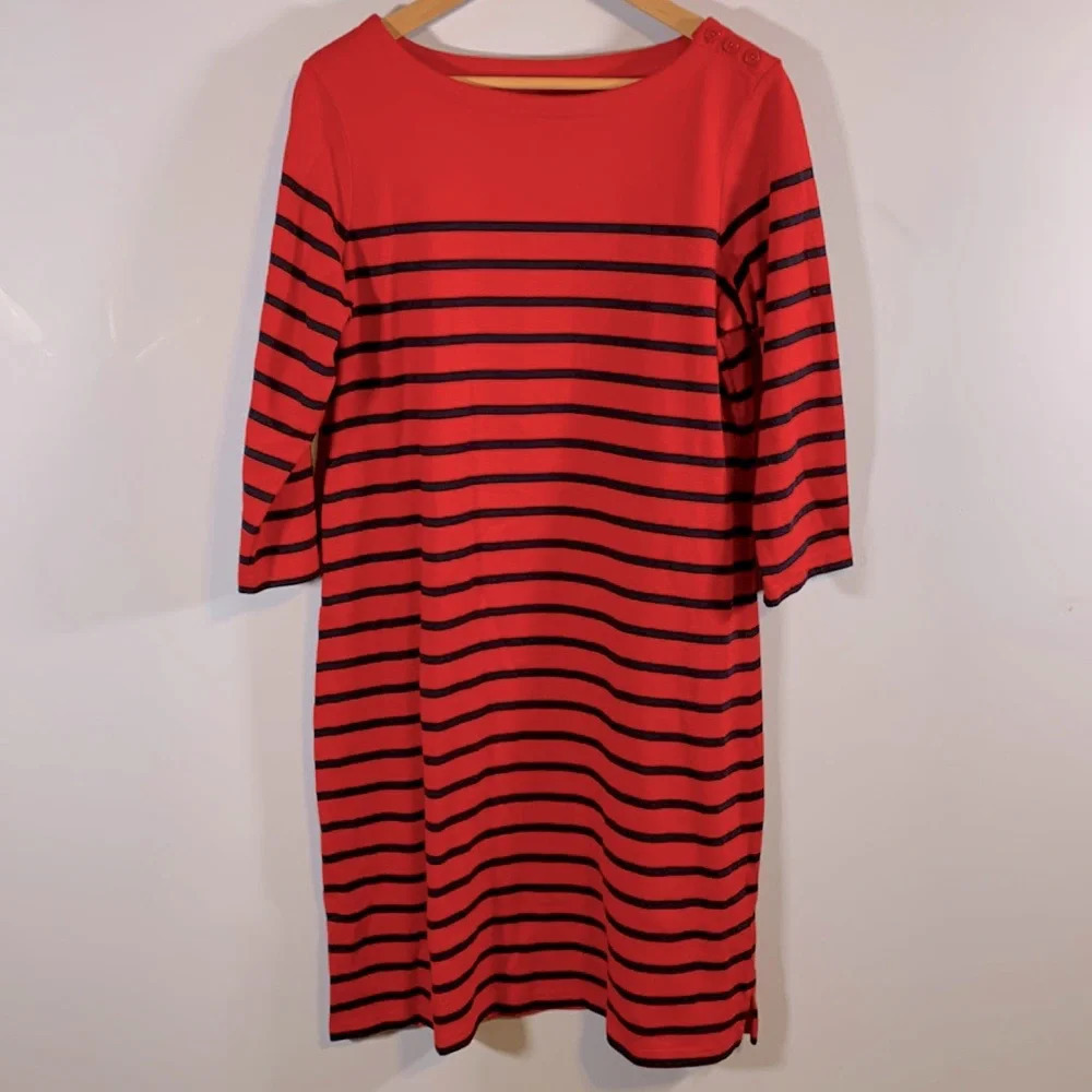 L.L. Bean Red and Black Striped Long Sleeve Dress